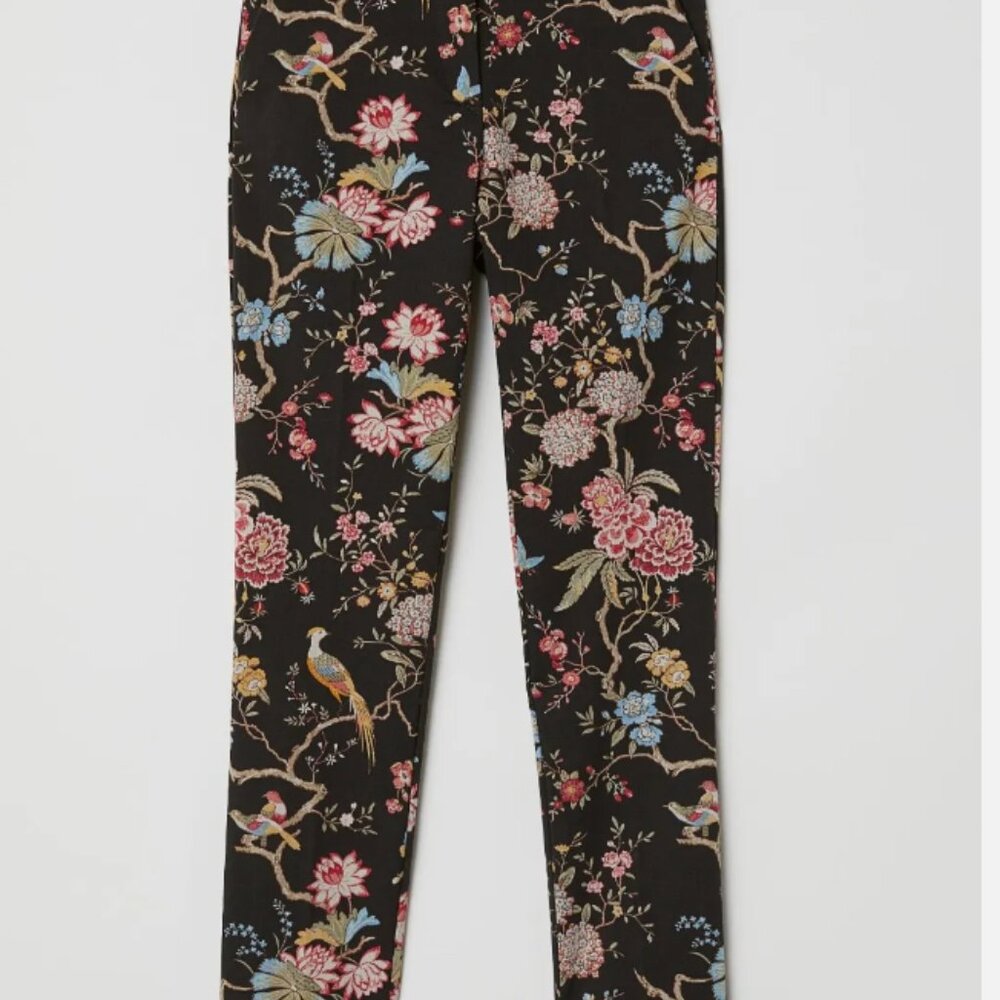 GP & J Baker x H&M Floral Bird Chinoiserie Print Black Dress Pants size 6